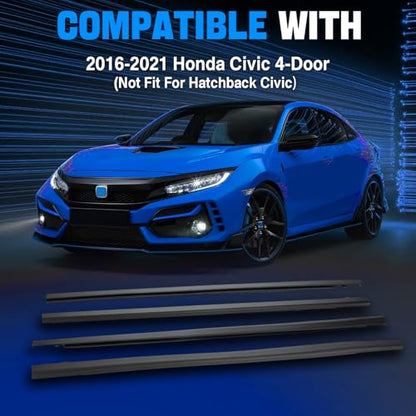 Door Window Trim Seal Weather Stripping Moulding Belt Sweep Felt Fit Honda Civic 2016 2017 2018 2019 2020 2021 4 Door Sedan Replaces 72450-TEA-T01 72410-TEA-T01 72950-TEA-T01 72910-TEA-T01 - size: Civic 2016-2021