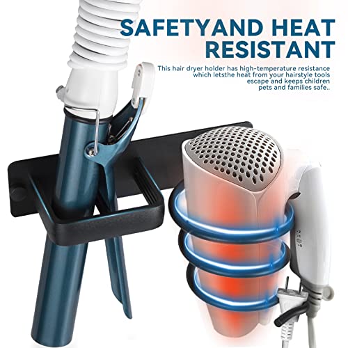 YUET Hair Dryer Holder Hairdryer Station Wall Mounted Shelf Bracket Straightener Stand Hanger Organizer Blow Storage with Cable Tidy Rack for Dressing Table Bathroom Aluminum Professional, Black - color: Black