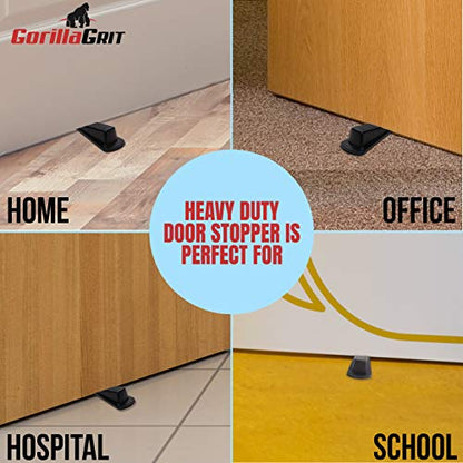 Rubber Door Stoppers - Door Stop Wedge, Large Heavy Duty Flexible Door Holder - Black 4 Pack - Non Marking Anti Slip Jammer - color: Black