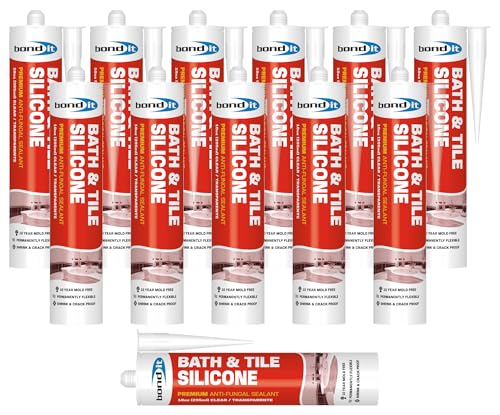Bond It Bath & Tile Silicone, Premium Long Term Acetoxy Sealant, Waterproof Flexible Sanitary Silicone - Bathrooms, Kitchens, Showers, Tubs, Sinks, Countertops, Backsplashes, 10 oz, Pack of 12, Clear - color: Clear