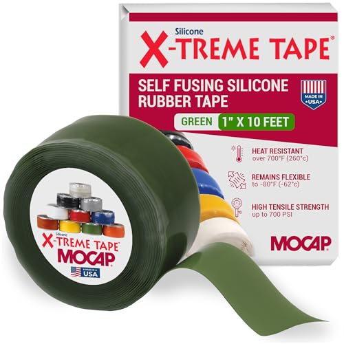 X-Treme Tape MOCAP Heavy Duty Electrical Tape, Self-Fusing Silicone Rubber, Waterproof & Insulating Flexible Tape, Electrical for Hose, Automotive, Outdoor & Repairs - 1" x 10ft Roll - Green - color: Green, size: 1" wide x 10 ft long