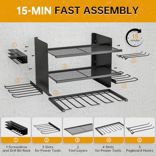Power Tool Organizer Wall Mount, 3 Layer 8 Drill Holder Tool Shelf Storage Rack for Garage Organization, Birthday Gifts for Him Men Dad Husband Anniversary Fathers Day, Cool Gadget Stocking Stuffer - size: Black Y