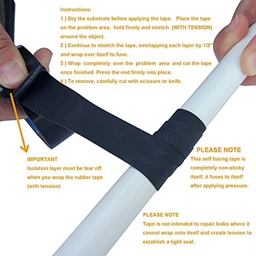 Lichamp 6-Pack Seal Self Fusing Rubber Tape for Electric Cable Splicing and Pipe Water Leak Repair, 1-inch x 10-feet x 6 Rolls
