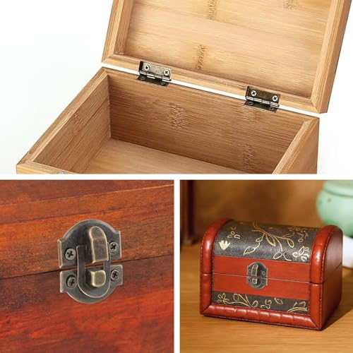 Antique Bronze Wooden Box Hinges and Latches, 6 Sets Hasp with Matching Screws Kit Antique Bronze Jewelry Box Hardware Retro Small Hinges DIY Project Jewelry Small Cabinet Wooden Craft Rep