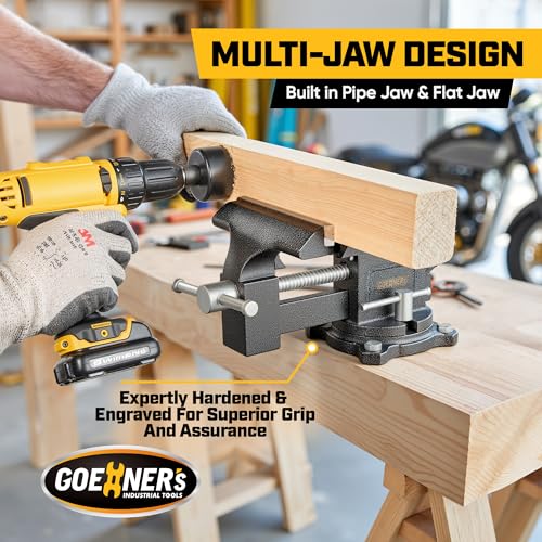 6-Inch Bench Vise Heavy duty Vice for Workbench, Utility Combination Pipe Table Vise Forged Steel Construction and Swivel Base - size: 6 Inch