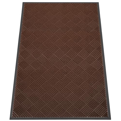 Indoor Outdoor Door Mat, 6’x 4' Doormat for Entryway, Rubber Backing Non Slip Front Door Mat Outside Entrance, Super Absorbent Commercial Floor Mat for Home Office, Brown - color: Brown Diamond, size: 4' X 6' (Rectangular)