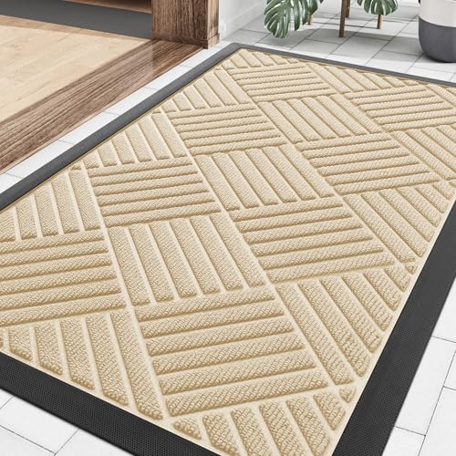 Smiry Front Door Mat Outside Entrance, Heavy Duty Outdoor Indoor Natural Rubber Doormat, Non Slip, Trap Dirt and Moisture, Easy Clean, Low Profile Patio Porch Entryway Mat, 29.5x17, Beige - color: Beige, size: 29.5" X 17"