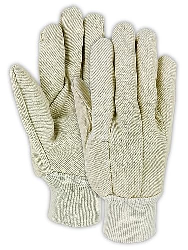 MAGID MultiMaster Cotton Clute Pattern Canvas Chore Gloves, 12 Pairs, Knit Wrist Cuff, Natural, T123