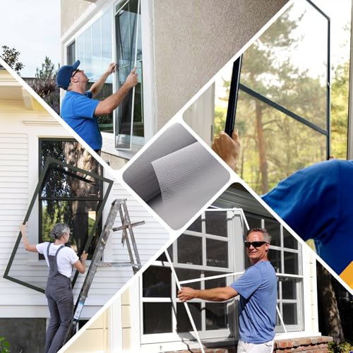 King&Charles Window Screen Door Mesh, Window Screen Replacement/Repair Kit, 48”x118” Fiberglass Gray Mesh, Durable&Visibility & Cuttable & Washble, Easy to Replace/Install/DIY. - color: Gray, size: 48"×118"Mesh