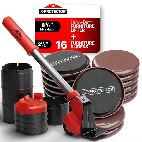 Furniture Sliders for Carpet & Furniture Lifter - 16 PCS 2 1/2" Heavy-Duty Sliders & Premium Furniture Jack Lifter with Adjustable Height - Easy Move and Lift Furniture