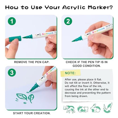 Swemos 2Pcs Green Acrylic Paint Pens Markers, Dual Tip with Fine Tip and Brush Tip Pens Acrylic Paint Markers Waterproof Acrylic Markers Set for Rock, Canvas Stone, Wood, Glass, Metal (GREEN, 2) - style: GREEN