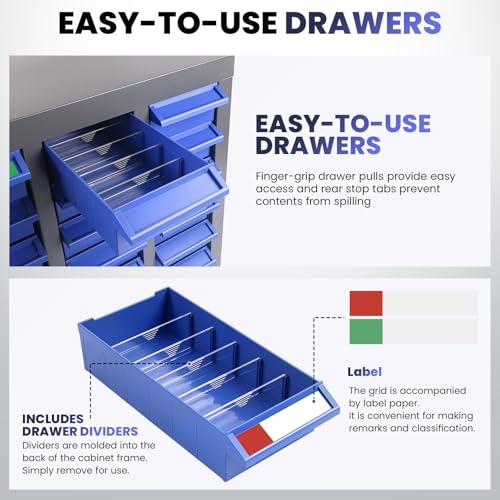 100 Drawer Nut and Bolt Organizer Cabinet, Small Parts Storage Cabinet Bolt Bin with Dividers & Labels, 26"X 9"X 46" Steel Frame Tool Organizer Parts Cabinet for Garage Hardware & Screw Storage - size: 100-Drawer