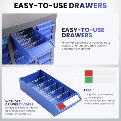 100 Drawer Nut and Bolt Organizer Cabinet, Small Parts Storage Cabinet Bolt Bin with Dividers & Labels, 26"X 9"X 46" Steel Frame Tool Organizer Parts Cabinet for Garage Hardware & Screw Storage - size: 100-Drawer