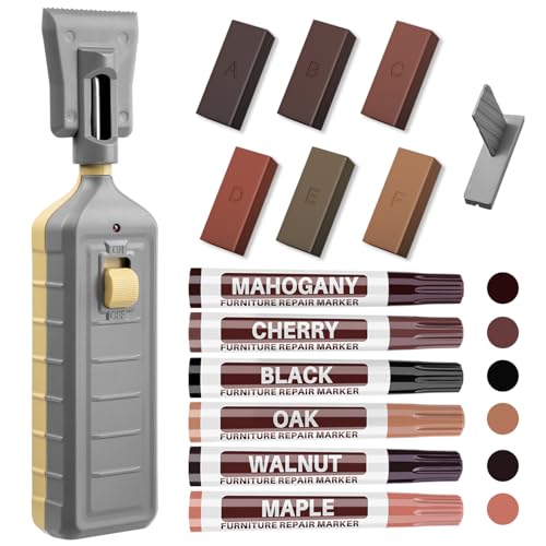 Laminate Floor Repair Kit with Heat Pen, 6 Colors Linoleum Repair Kit Floor Hard Wax Furniture Touch Up Marker Scratch Repair Restore Scratch, Crack, Stain, Hole for Wood Floor Door,Cabinet,Table. - color: A-6 Colors