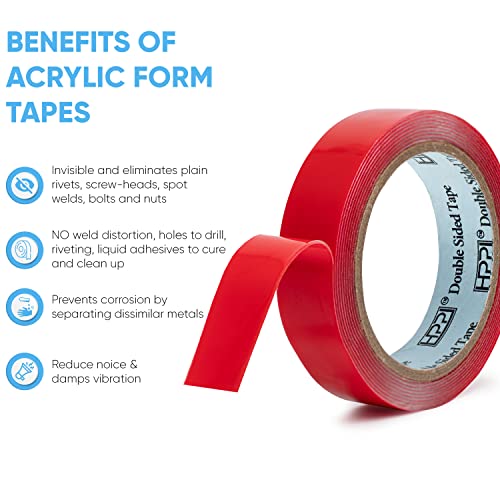 HPP Double Sided Tape Clear,Heavy Duty Tape, Strong and Permanent for Outdoor and Indoor (1in x 9ft) - size: 1in x 9ft