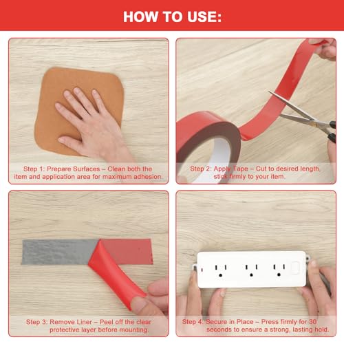 Double Sided Tape Heavy Duty, 0.4 Inch x 16.4 FT VHB Mounting Tape, Waterproof Adhesive Strips for Walls, Home Decor, Christmas Decorations, Posters, Weatherstrip - size: 0.4in/1cm