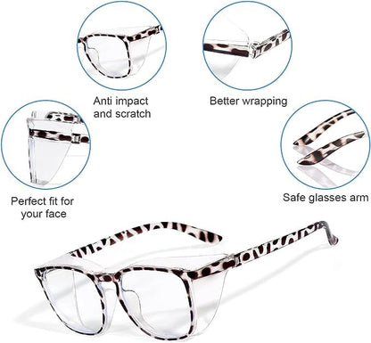Stylish Safety Glasses Goggles for Women Girls Anti-fog Glasses Protective Eyewear Clear Glasses - color: Pink +Tortoise