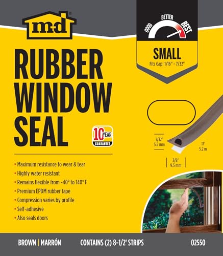 All Weather EPDM Rubber weatherstripping, P Seal Door Seal - MD Building Products 02550 (Pack of 2) - color: Brown, size: 7/32 in. x 3/8 in. (Pack of 2)