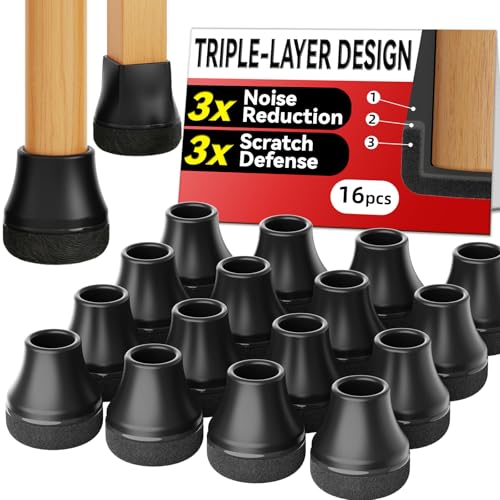 Chair Leg Floor Protectors for Hardwood Floors, Triple-Layer Design Silicone Chair Leg Caps, 3X Noise Reduction & 3X Anti-Scratch, Premium Durable Protectors for Dining Chairs (16pcs Fit 0.8"-1.0") - color: 16pcs Black, size: Round-M (0.8-1.0inch)