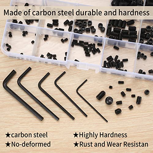 240 Pcs Allen Head Screws, Hex Socket Head Screws, Grub Screw Set, M3/M4/M5/M6/M8 Metric Stainless Steel Internal Hex Drive Cup-Point Screw Assortment Kit for Door Handles, Light Fixture(Black) - size: 12Size（240pcs Alloy Steel）
