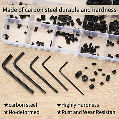 240 Pcs Allen Head Screws, Hex Socket Head Screws, Grub Screw Set, M3/M4/M5/M6/M8 Metric Stainless Steel Internal Hex Drive Cup-Point Screw Assortment Kit for Door Handles, Light Fixture(Black) - size: 12Size（240pcs Alloy Steel）