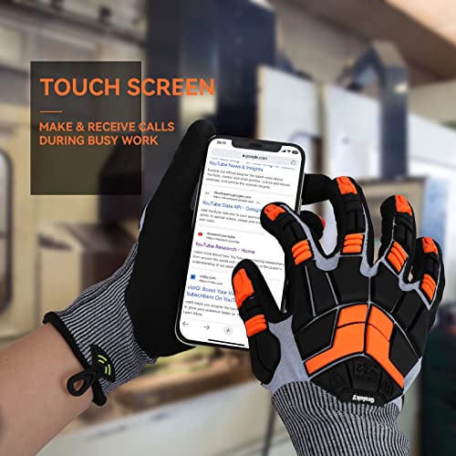 Safety Work Gloves with Impact Protection for Men Women, Touch Screen Anti-Slip TPR Heavy Duty Gloves with Nitrile Grip, Cut Resistant Gloves for Mining/Gardening/Farming/Construction (Large) - size: Large