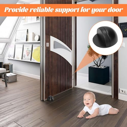 Black Door Stop - 2 Pcs, Stainless Steel, Self-Adhesive, Stick-On or Floor Mounted for Home or Office Use
