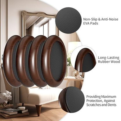 Ezprotekt 2 inch Non Slip Wood Furniture Pads for Hardwood Floors, 4 Pcs Round Anti Slip Furniture Coaster Cups Floor Protectors with Anti-Slide EVA for Chair Sofa Table Bed Couch (Dark Brown) - size: 2 inch