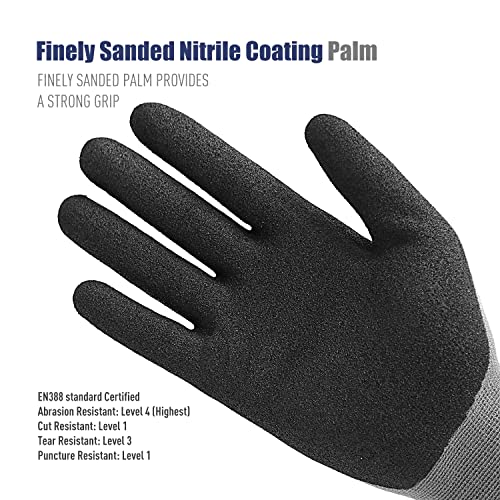 HANDLANDY 6 Pairs Safety Work Gloves with MicroFoam Nitrile Coated - Breathable Nylon Gloves with Grip for Men & Women - size: 11/XX-Large, style: 3 Pairs - Gray