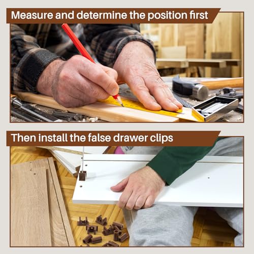 Juexica False Cabinet Front Clip False Drawer Front Clips Sink Tip Out Snap with Screws Screwdrivers for Hardware Replacements(Dark Brown,4 Pairs) - color: Dark Brown