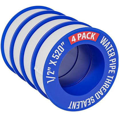 D-NYX Teflon Tape 4 Rolls 1/2 Inch(W) X 520 Inches(L) Teflon Duct Sealant Tape for Shower Head, Plumbing Thread Tapes, Water Pipe Sealing Plumbers PTFE Thread Seal, Pipe Dope Plumbers Accessories - size: 4 Pack
