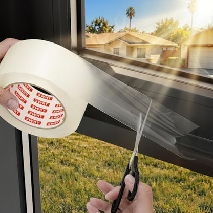 SWRT 2”x 30 YD 8 Mil Heavy Duty Transparent Window Weather Sealing Tape, No Residue Window Insulation for Summer, Blocks Pollen, Dust & Bugs，Preventing Cold Air Loss in Summer Door and Window Seal Kit - size: 2" x 30Yds