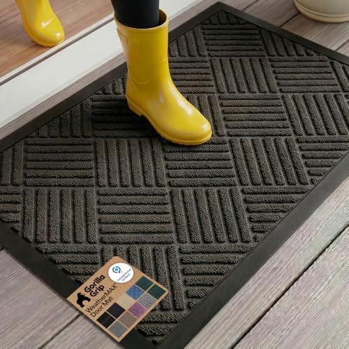 GORILLA GRIP 100% Waterproof All-Season WeatherMAX Doormat 35x23, US Designed Natural Rubber, Stain and Fade Resistant, Low Profile Indoor Outdoor Door Mats, Easy Clean Patio Mat, Gray Diamond - color: Gray Diamond, size: 35" X 23"