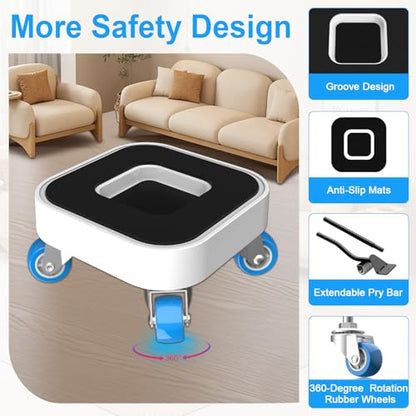 New Upgrade Furniture Sliders, Furniture Movers with Wheels, Furniture Lift Mover Tool Set with 360° Rotatable Wheels, Furniture Dolly for Moving Heavy Duty Sofa, Bed, Load Capacity Up to 750lb - size: 1in wheels + 1 pry bar