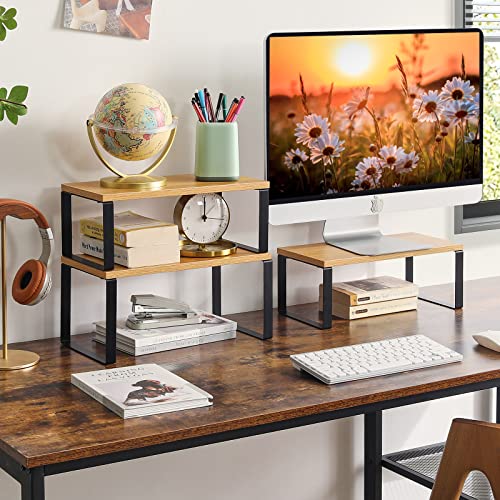 YMYNY Cabinet Shelf Organizer, Spice Racks Set of 4, Kitchen Counter Shelves, Stackable, Wood, Cupboard Organizer for Dishes, Seasoning, Cosmetics, Cans, Coffee Mugs, Natural, UHSR002N-2 - color: Natural