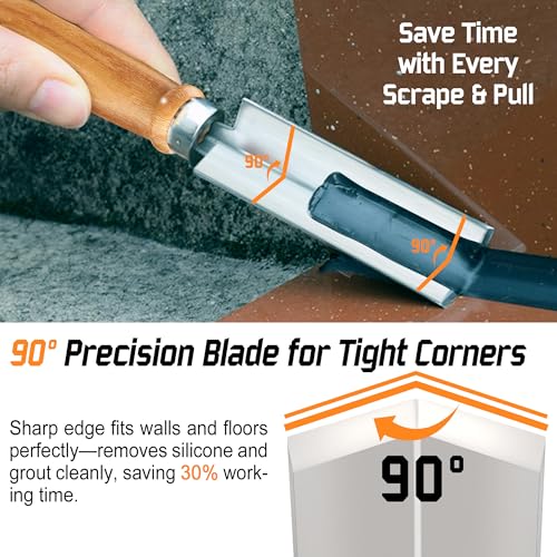 2 PCS Professional Caulk Remover Tool – Heat-Treated Caulking Tool with 90° Sharp Blade & Solid Wood Handle, Saves Time for Home Improvement, Durable Grout & Silicone Remover Tool - color: 2pcs- Original