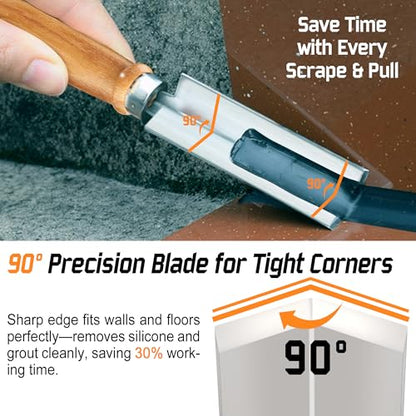 2 PCS Professional Caulk Remover Tool – Heat-Treated Caulking Tool with 90° Sharp Blade & Solid Wood Handle, Saves Time for Home Improvement, Durable Grout & Silicone Remover Tool - color: 2pcs- Original