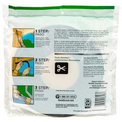 Duck Brand Self Adhesive Foam Weatherstrip Seal for Extra Large Gaps, 20 Total Feet, Window and Door Seal Strip Foam Tape, 3/8-Inch Wide x 5/16-Inch Thick x 10-Feet Long, 2 Rolls, Charcoal (285645)