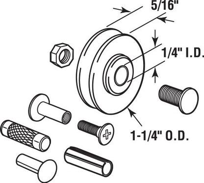 Prime-Line D 1798 1-1/4 In. Nylon Ball Bearing, Sliding Door Roller Set (2 Pack) - size: 1-1/4 in.