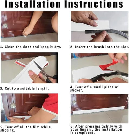 39 Inch Door Draft Stopper with Brush - Heavy Duty Weather Stripping Seal for Bottom of Door, Interior & Exterior Use, Noise & Soundproof Barrier, Gap Guard for Doors & Windows(White, 39")