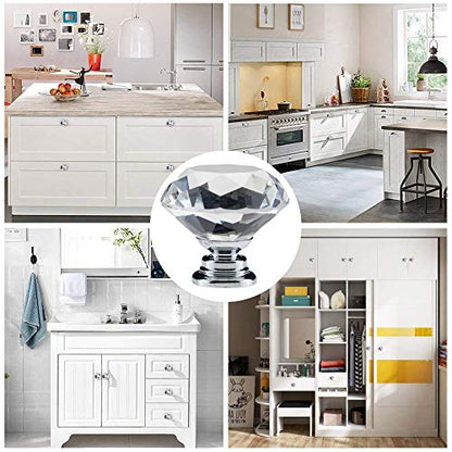 YourGift 12 Pack Drawer Knobs Diamond Shaped Crystal Glass 40mm Cabinet Knobs Pull Handles (40 mm, 12 Pack, Silver) - color: Silver, size: 40 mm, 12 Pack