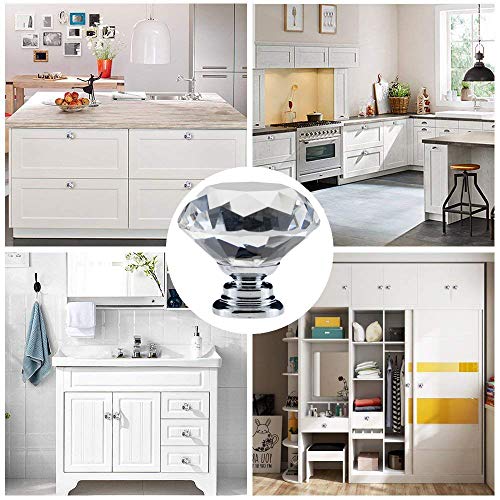 YourGift 30 Pack Drawer Knobs Diamond Shaped Crystal Glass 30mm Cabinet Knobs Pull Handle (30 mm, 30 Pack, Silver) - color: Silver, size: 30 mm, 30 Pack