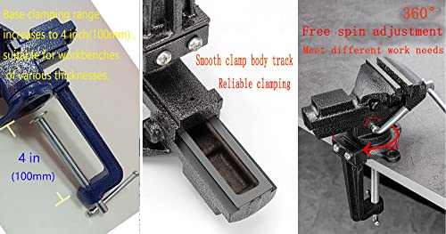 Dual-Purpose Combined Bench Vise or Table Vise, multifunctional jaw, Universal Rotate 360° Work Clamp-On Visewith Quick Adjustment, 3.3" Blue - style: 3.3" Blue