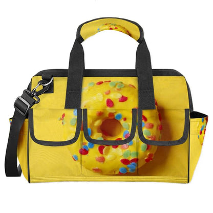 15 Inch Tool Bag 14-Pockets Tool Box Organizer for Men Donuts Yellow Tool Tote Bag Waterproof Toolbox with Shoulder Strap Heavy Duty Garden Tool Organizer for Mechanic
