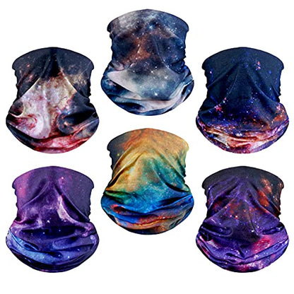 6 Pack Neck Gaiter Elastic Balaclavas Face Mask Versatile Bandana for Men Women - color: Galaxy 6 Packblack
