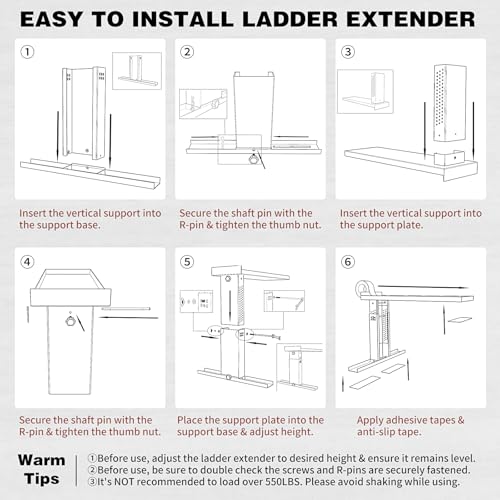 Adjustable Ladder Extender for Stairs, Metal Ladder Extender Stabilizer with Non-Slip Pads, Leveler for Straight/Extension/Telescope Ladders(550LBS Capacity,13.4" to 21.3" H Adjustable) - color: Gray