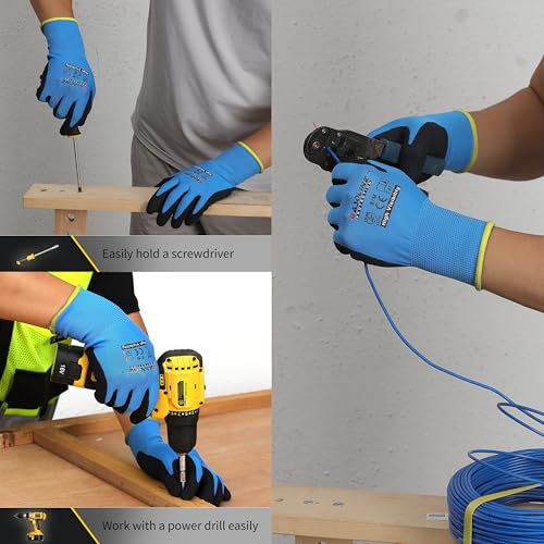 Work Gloves MicroFoam Nitrile Coated-12Pairs,Seamless Knit Nylon Gloves,Blue Work gloves - size: Medium