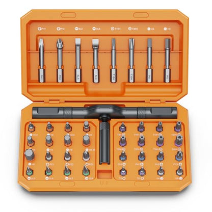 Bomivoi 42 in 1 Magnetic Screwdriver Set, DIY Ratchet Screwdriver Set, Multi Bit Magnetic Drive Set with Detachable Ratchet Handle, Portable Compact Repair Tool Kit for Home Furniture Computer Bicycle - color: Orange