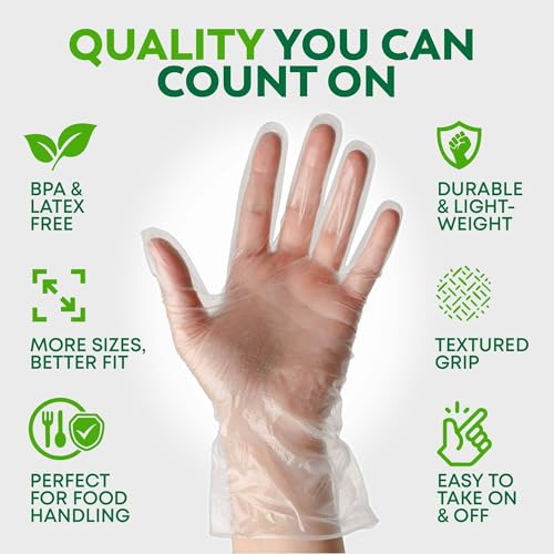 Keppi 600 Pack Disposable Gloves Medium – Clear HDPE Plastic, Food Safe, Latex-Free, BPA-Free – Single-Use for Cooking, Food Prep, Cleaning & Serving - color: Poly Gloves, size: Medium-Large