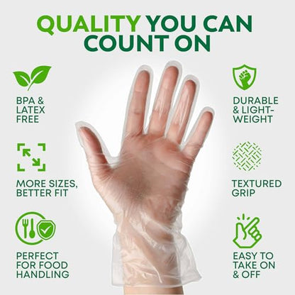 Keppi 600 Pack Disposable Gloves Medium – Clear HDPE Plastic, Food Safe, Latex-Free, BPA-Free – Single-Use for Cooking, Food Prep, Cleaning & Serving - color: Poly Gloves, size: Medium-Large
